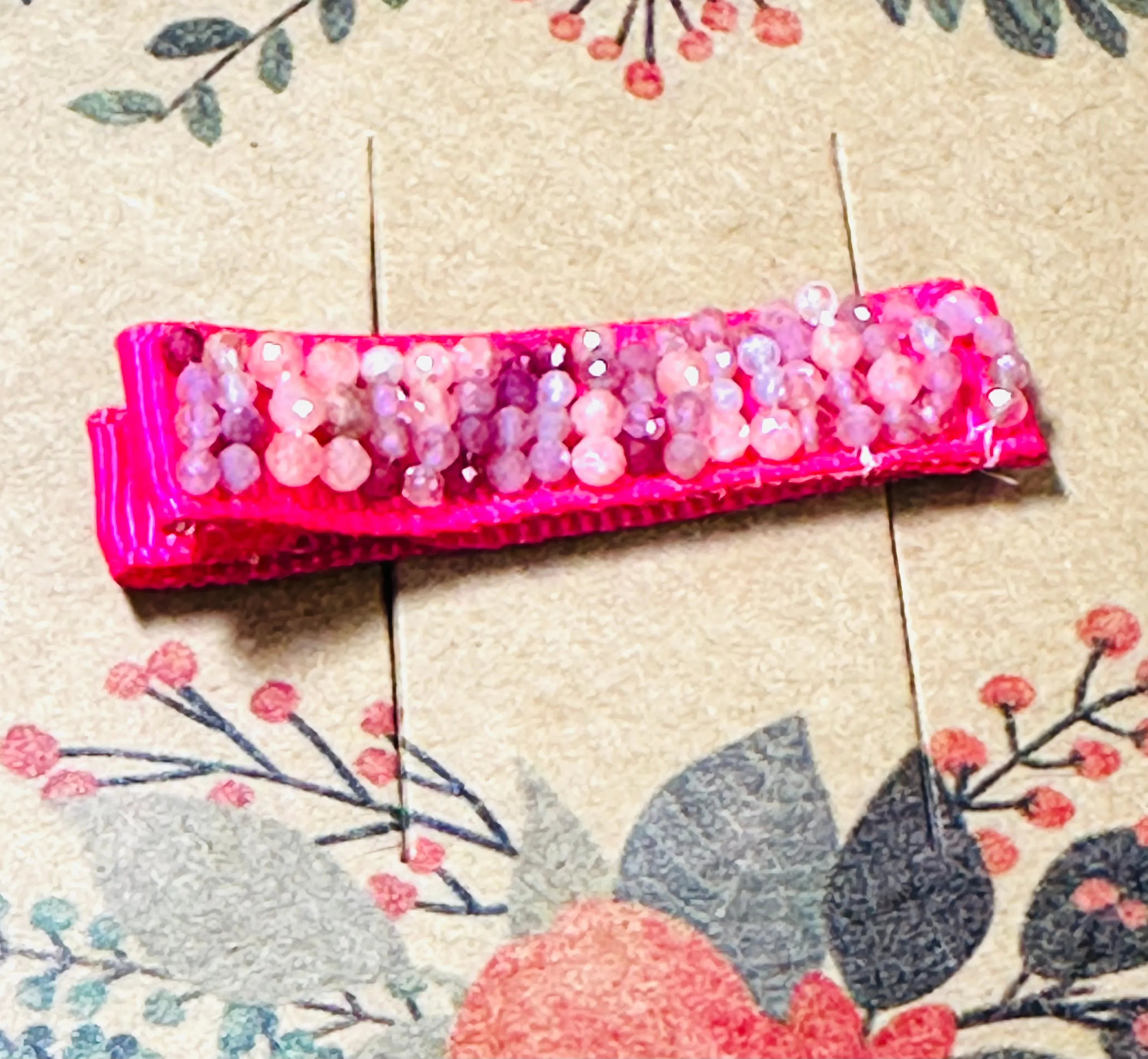 One Tiny Genuine Gemstone Barrette, Hair Clip, Woven Hair Clip