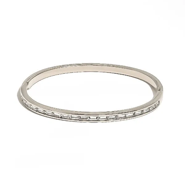 Openable Thin White Zircon Plated Silver Bracelet JLTB0636