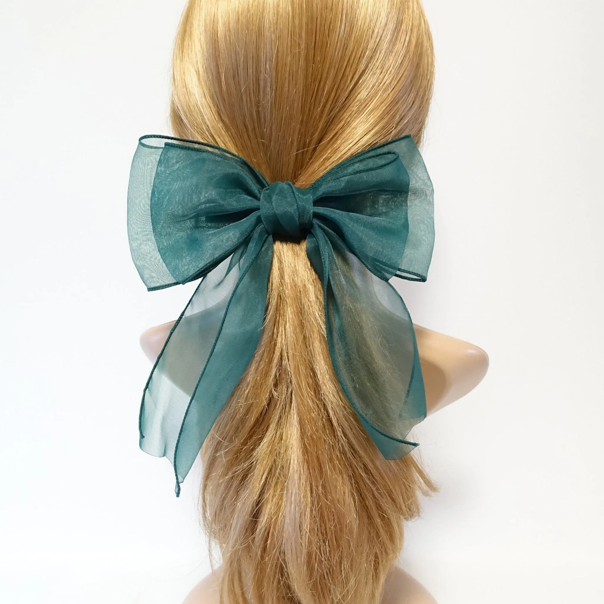 Organdy Fine Mesh Check Solid Big Bow French Hair Barrette for Women