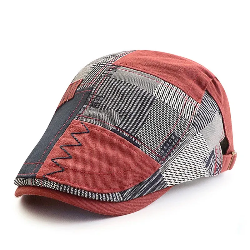 Patchwork Plaid Herringbone Flat Cap