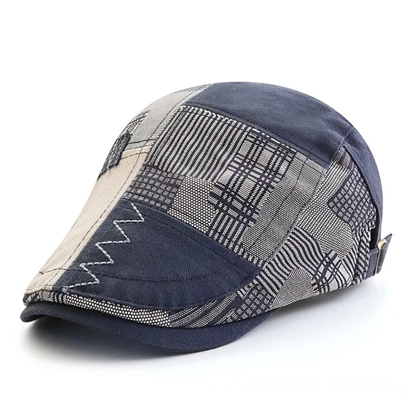 Patchwork Plaid Herringbone Flat Cap