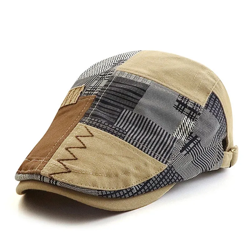 Patchwork Plaid Herringbone Flat Cap