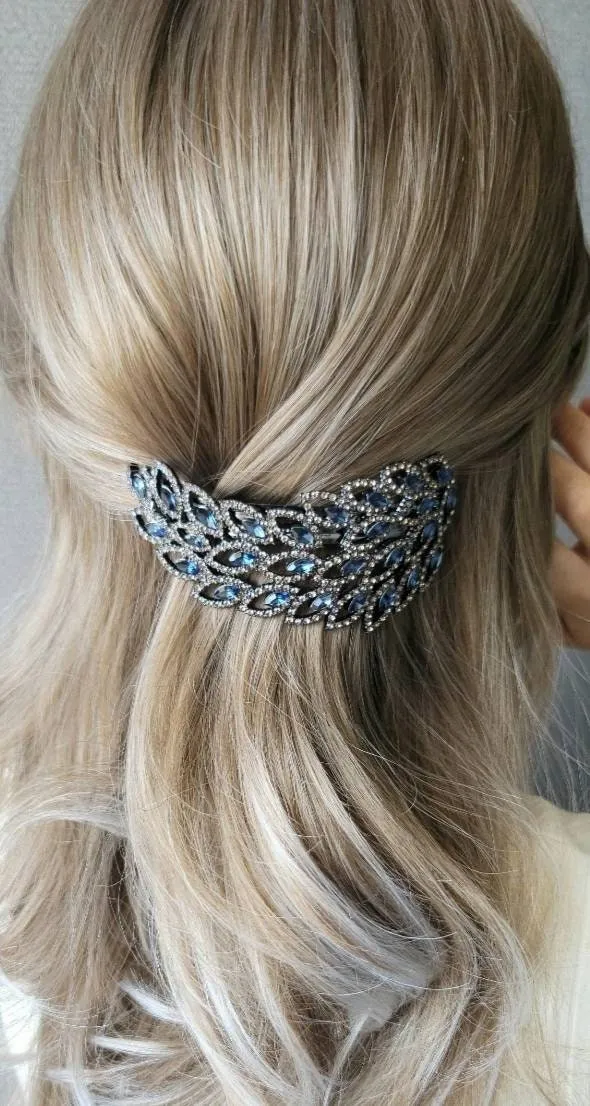 peacock rhinestone embellished hair barrette for women