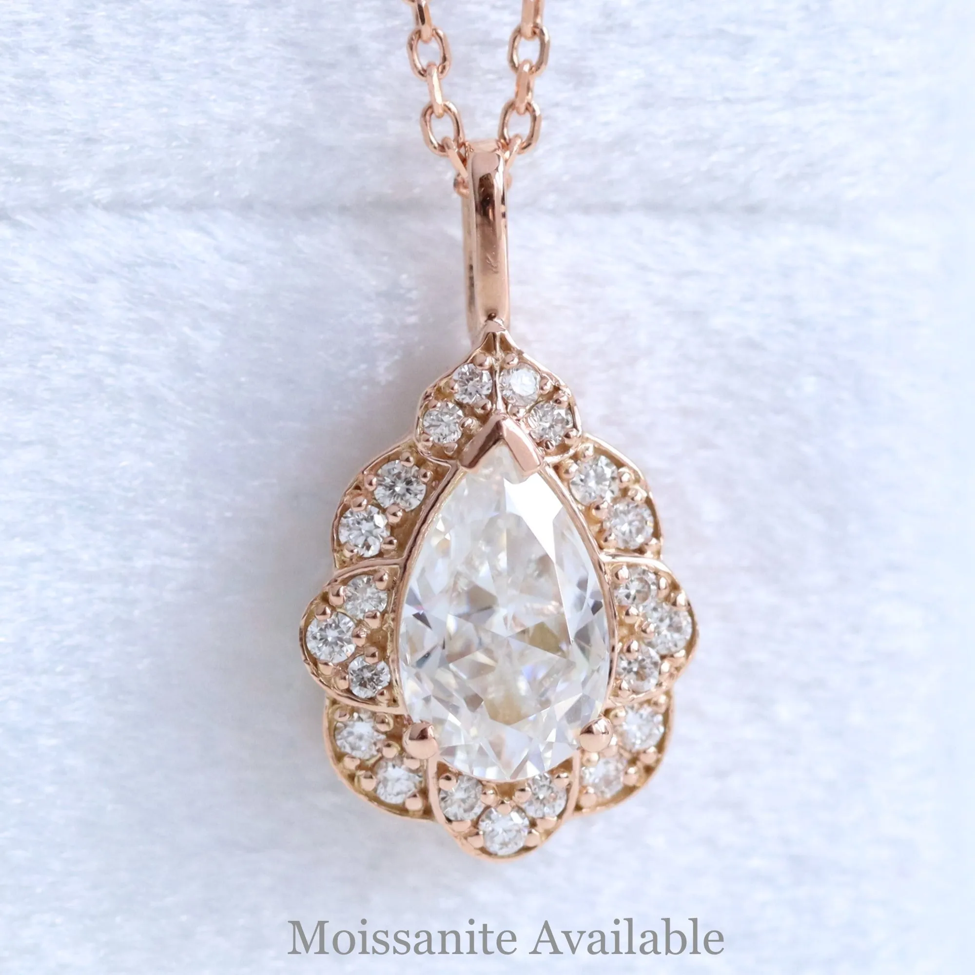 Pear Ruby Diamond Necklace in 14k Gold Vintage Floral Halo Pendant