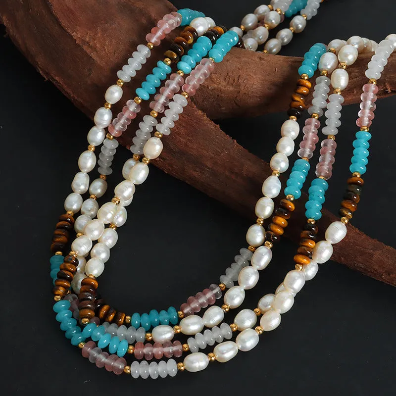 Pearl and Natural Stone Beaded Necklaces Bracelet Set