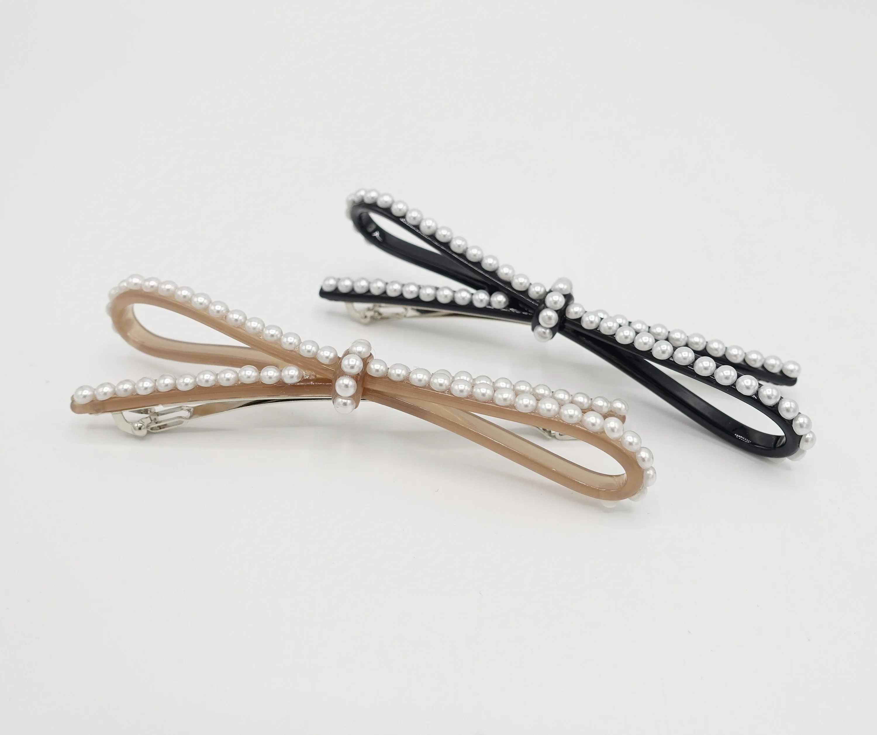 pearl embellished cellulose acetate hair barrette for women