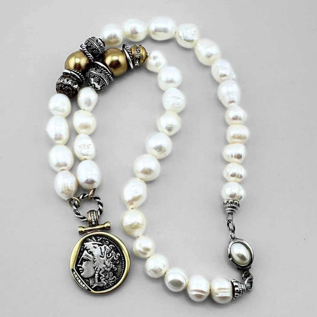 Pearl Necklace With Coin Pendant