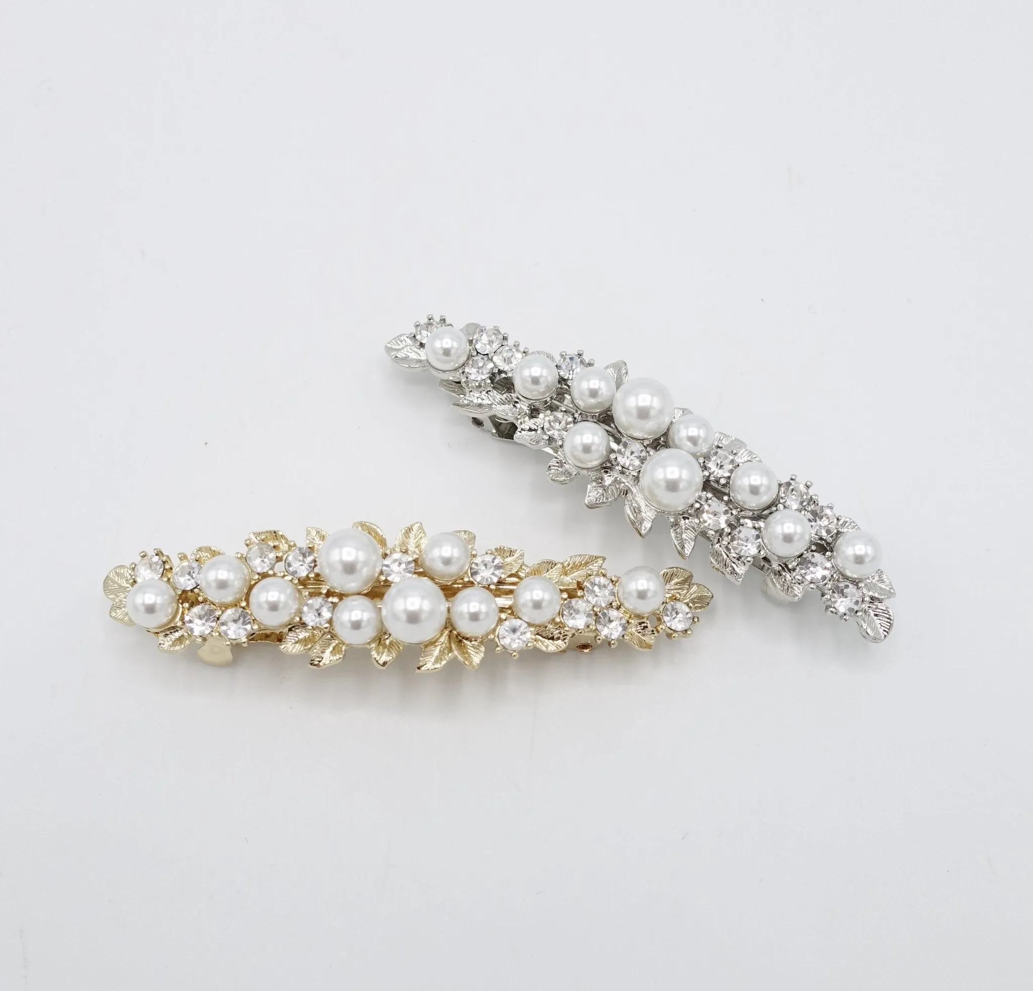 pearl rhinestone embellished stem half french barrette women hair accessory