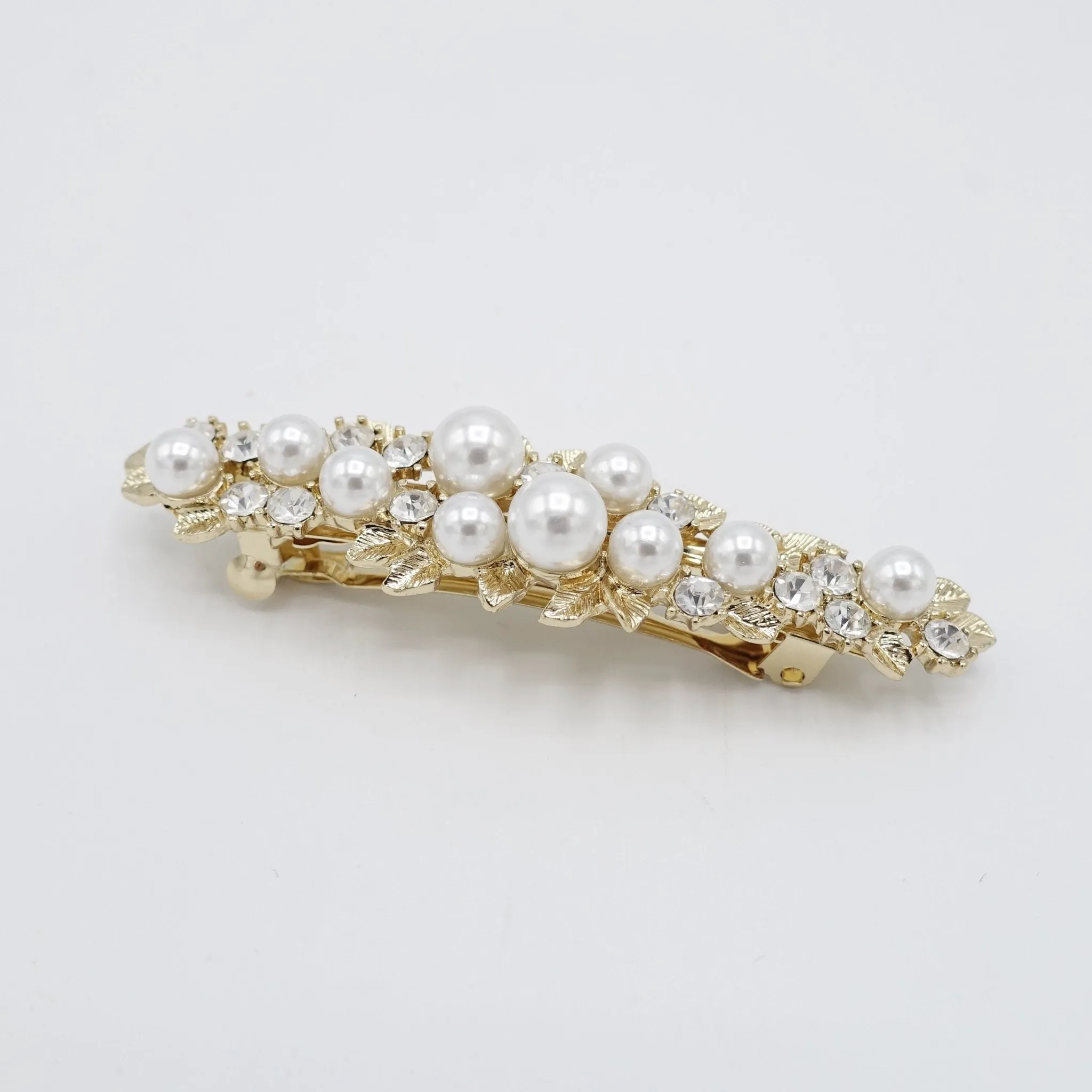 pearl rhinestone embellished stem half french barrette women hair accessory