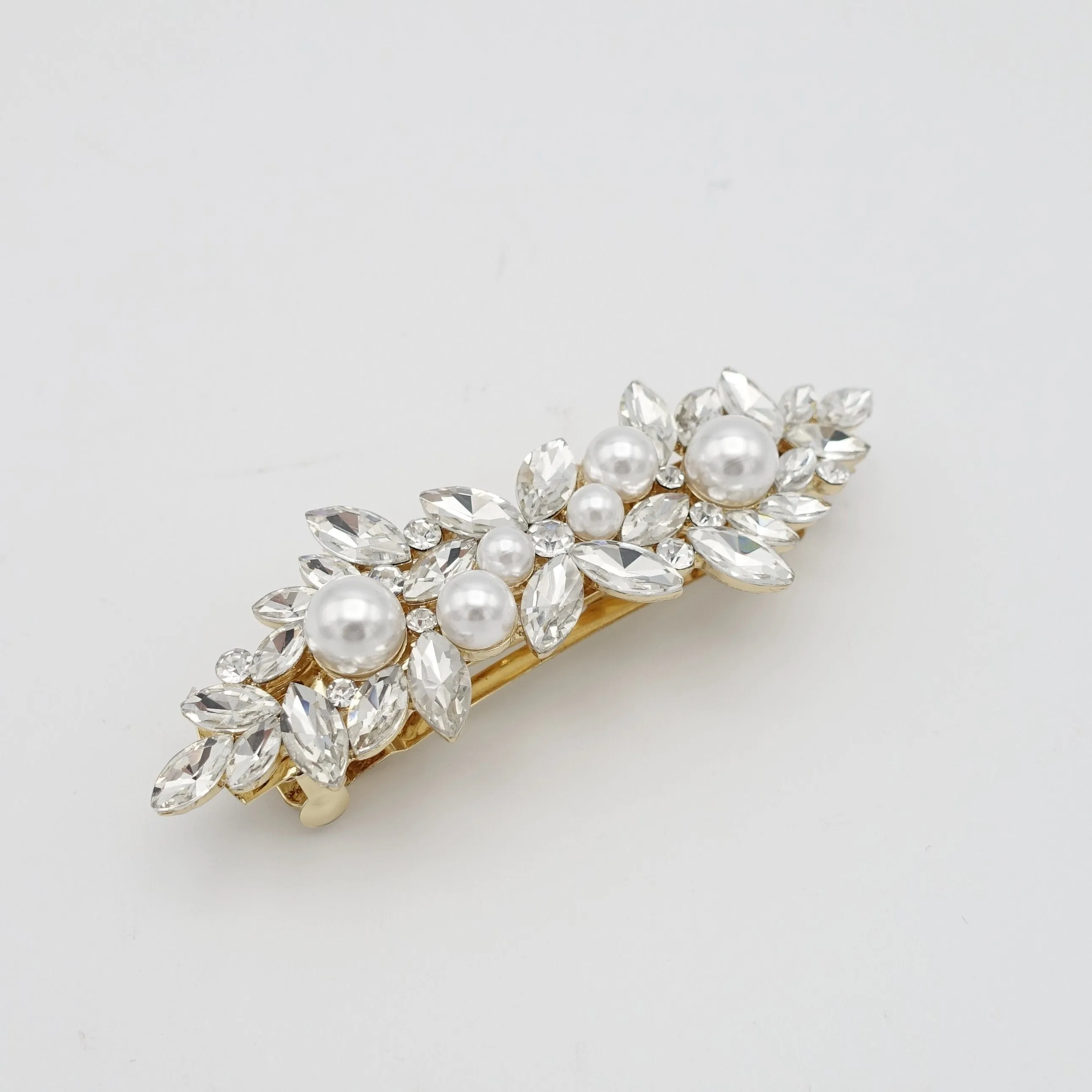 pearl rhinestone hair barrette flower branch event wedding hair accessory