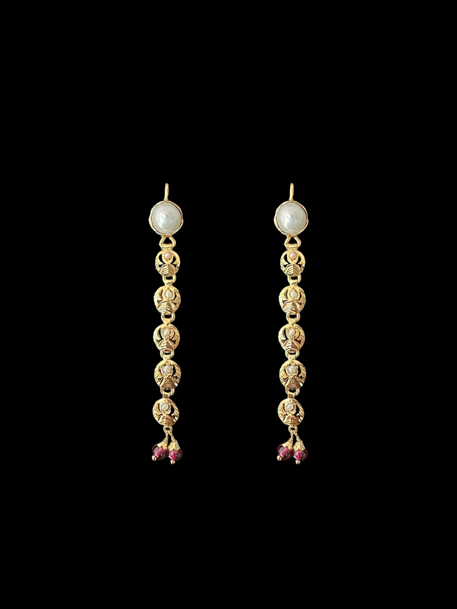 Pearl ruby gold plated silver necklace earrings ( READY TO SHIP )