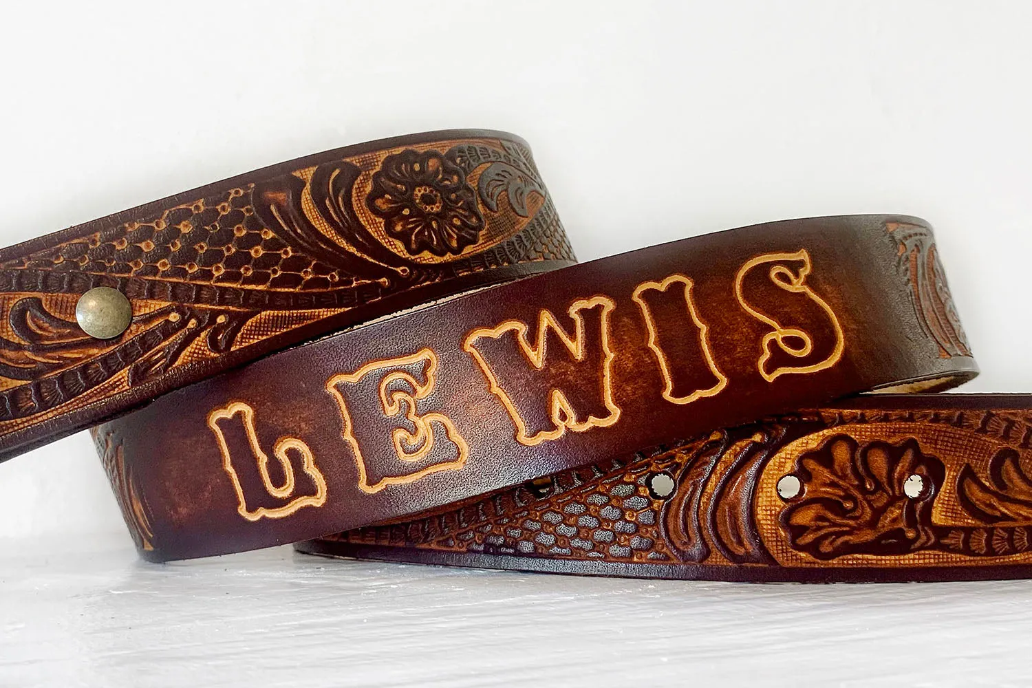 Personalized Leather Belt - Gift for Him - Tooled Name Belt - Genuine Leather Father's Day Gift