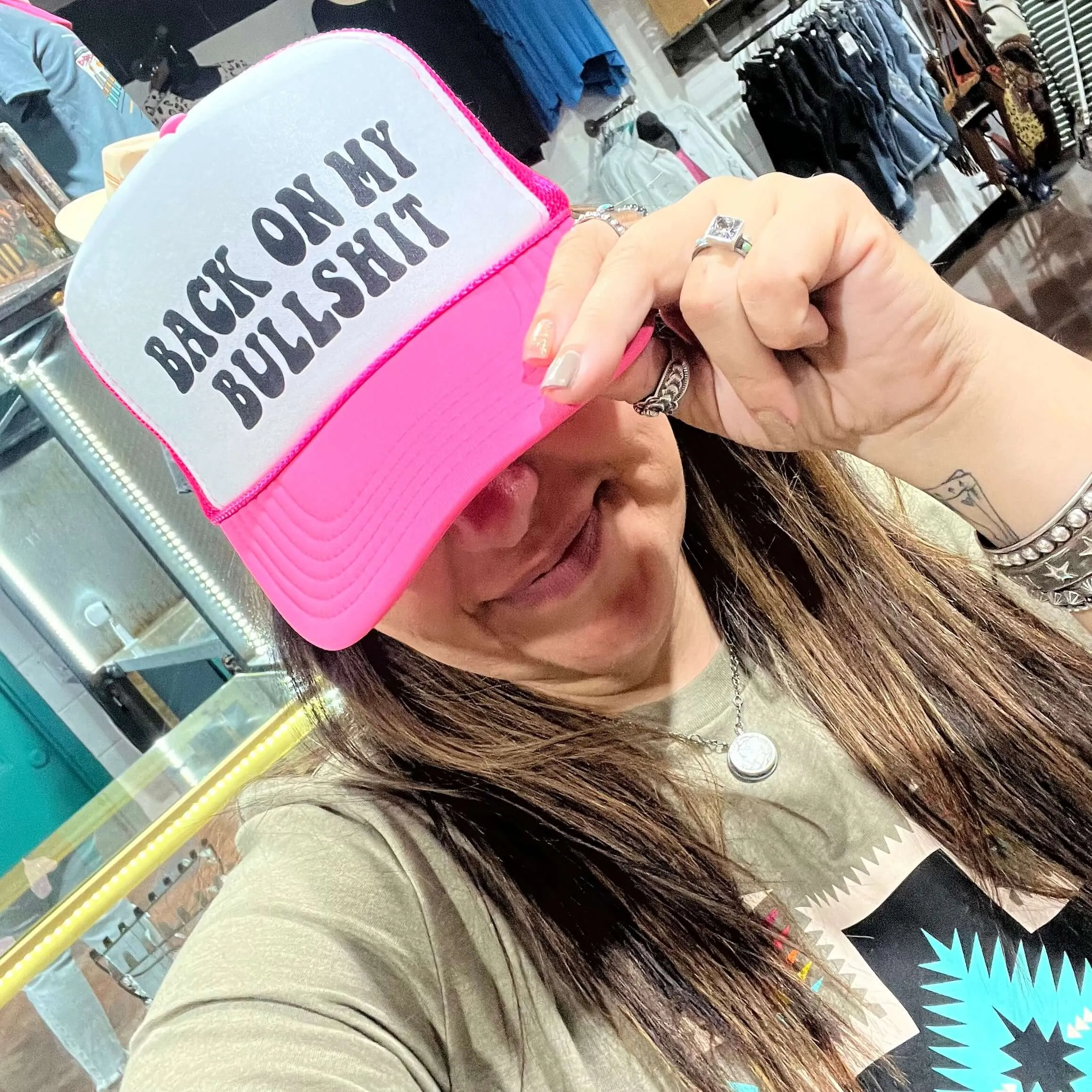 Pink Back on my Bull Shit Trucker Hat