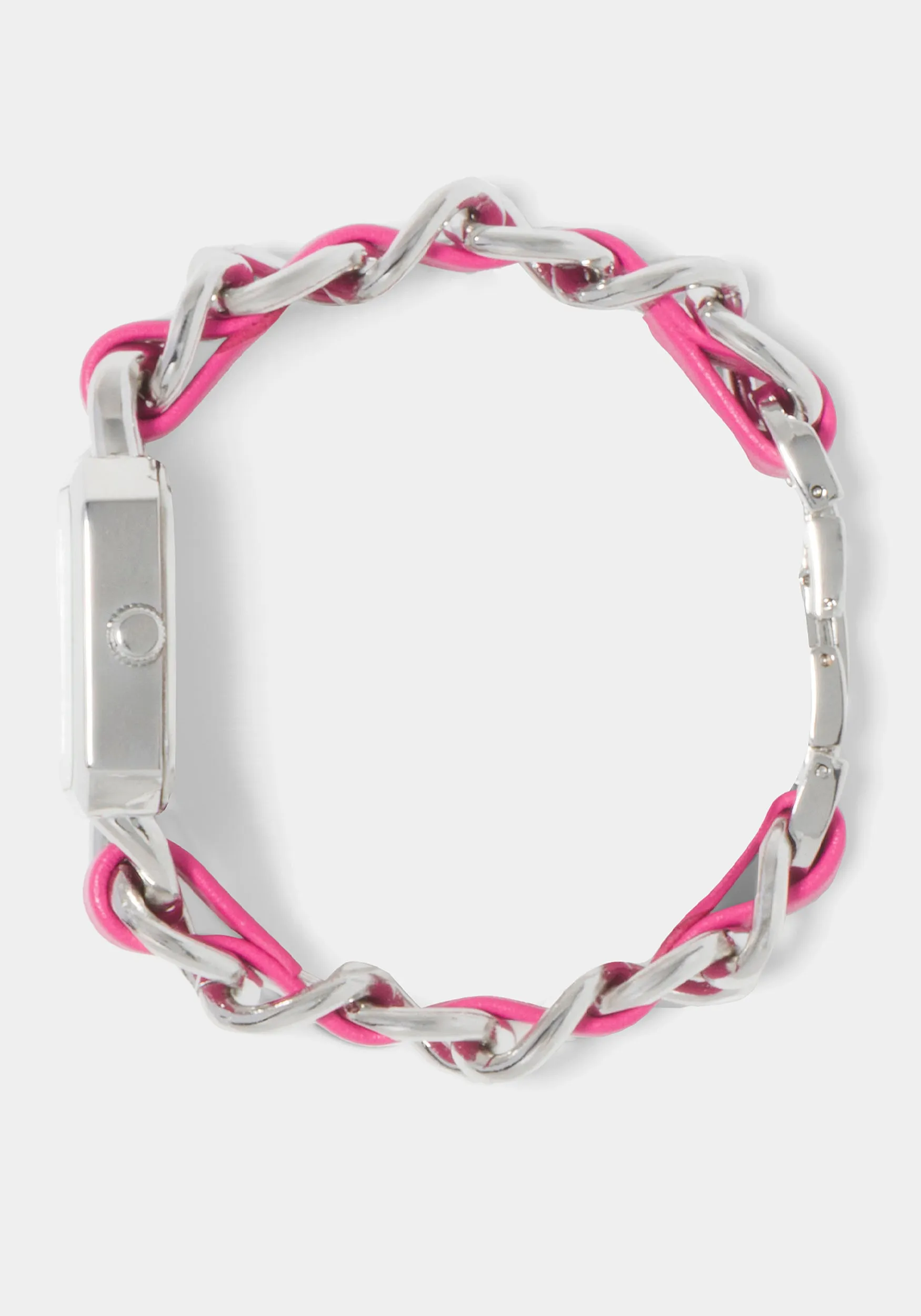 Pink Strap and Silver Metal Chain Link Bracelet Watch