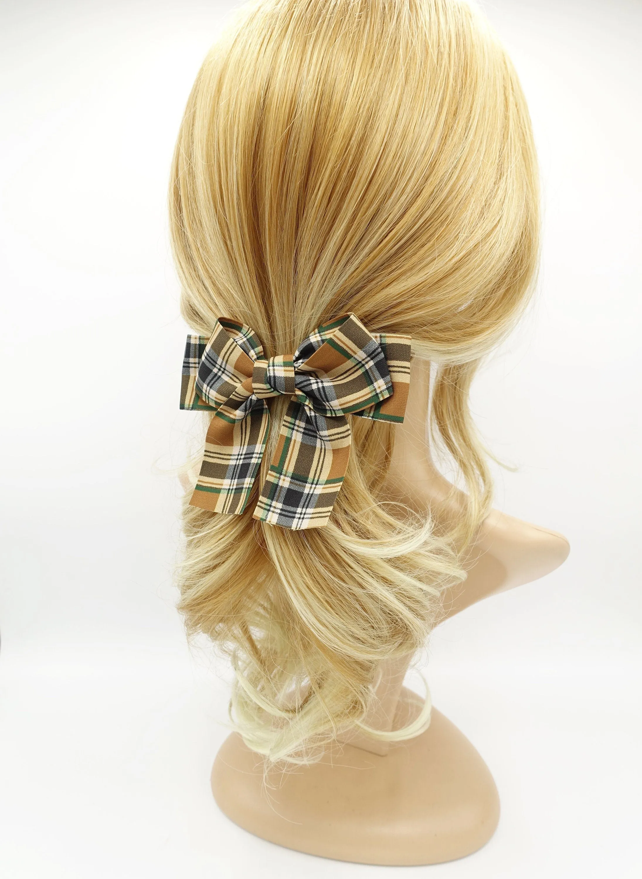 plaid check basic medium bow french barrette casual women hair accessory