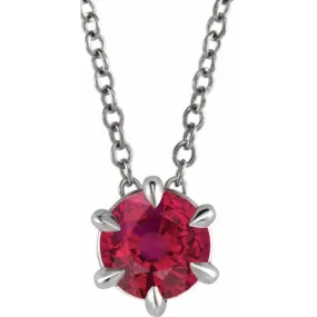 Platinum 4 mm Natural Ruby Solitaire 16-18" Necklace