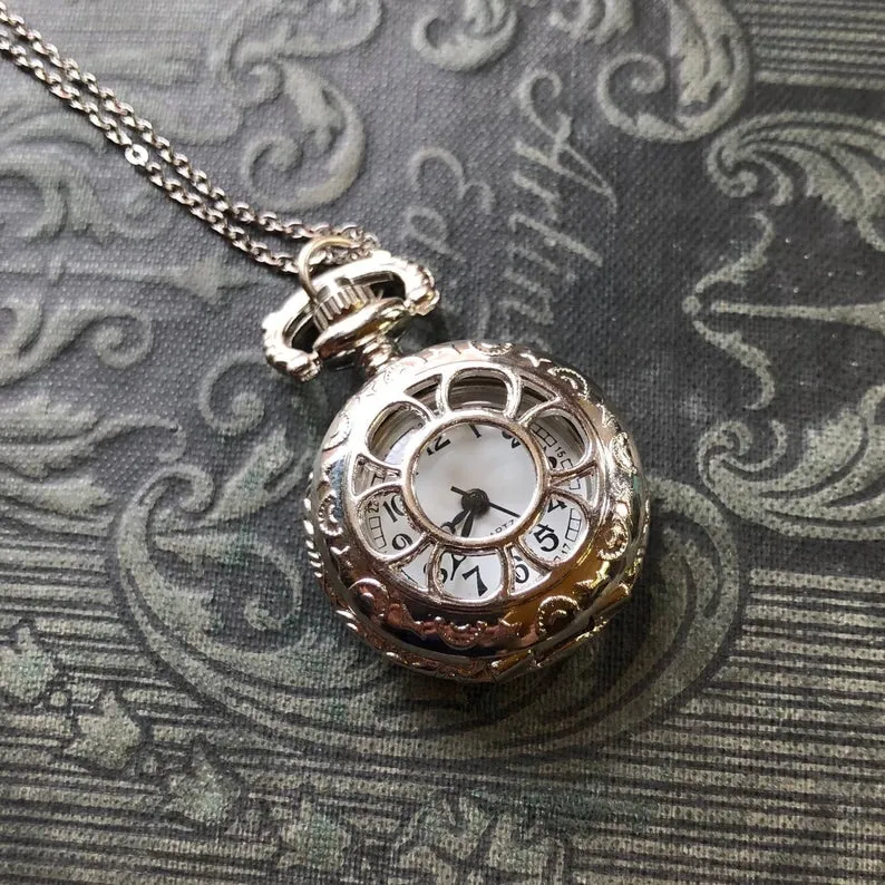 Pocket Watch Necklaces in Silver or Gunmetal