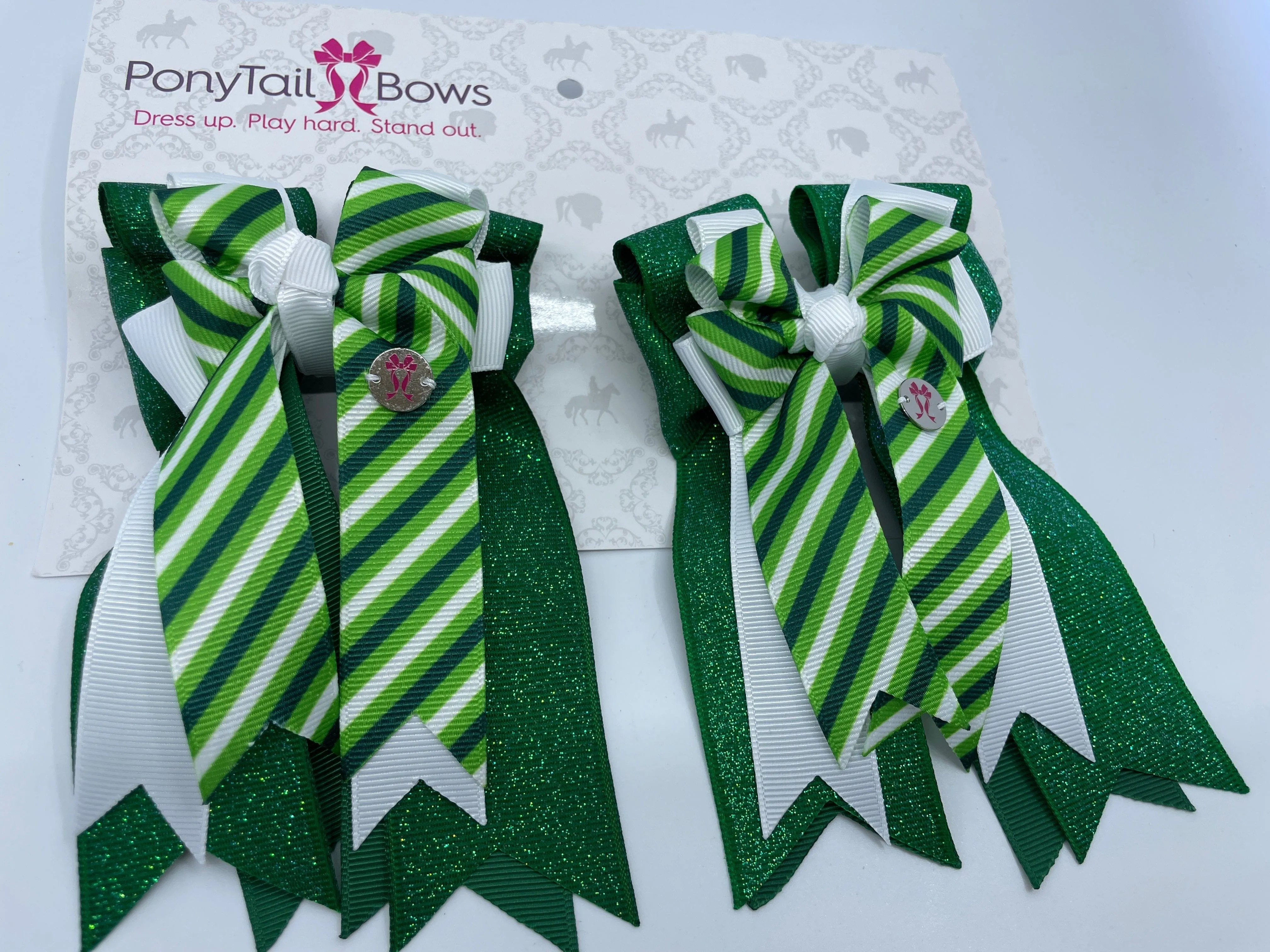 PonyTail Bows- Candy Cane Green