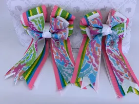 PonyTail Bows- Coral Reef/Pastel Striped