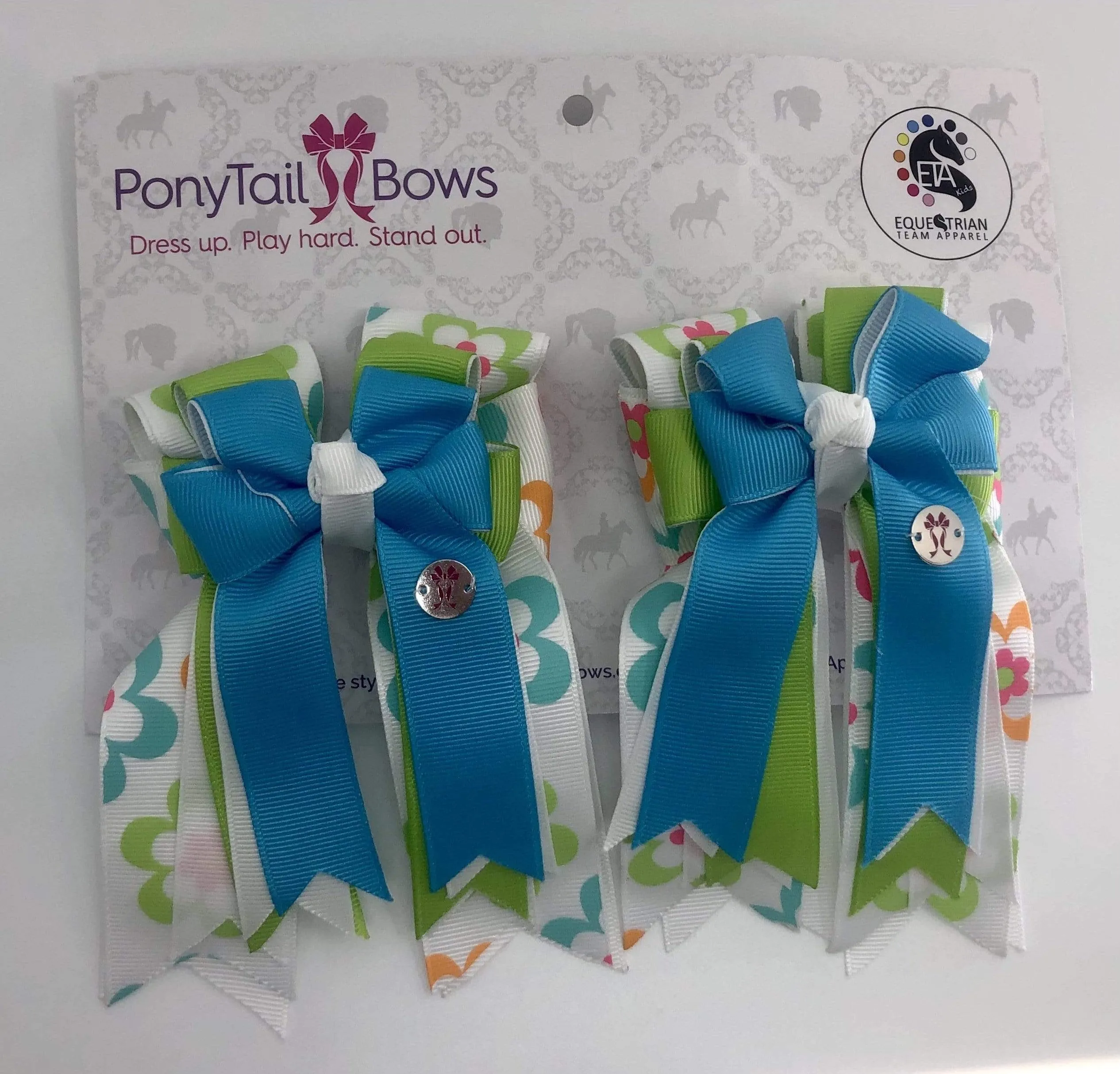 PonyTail Bows- Flower Base Turquoise