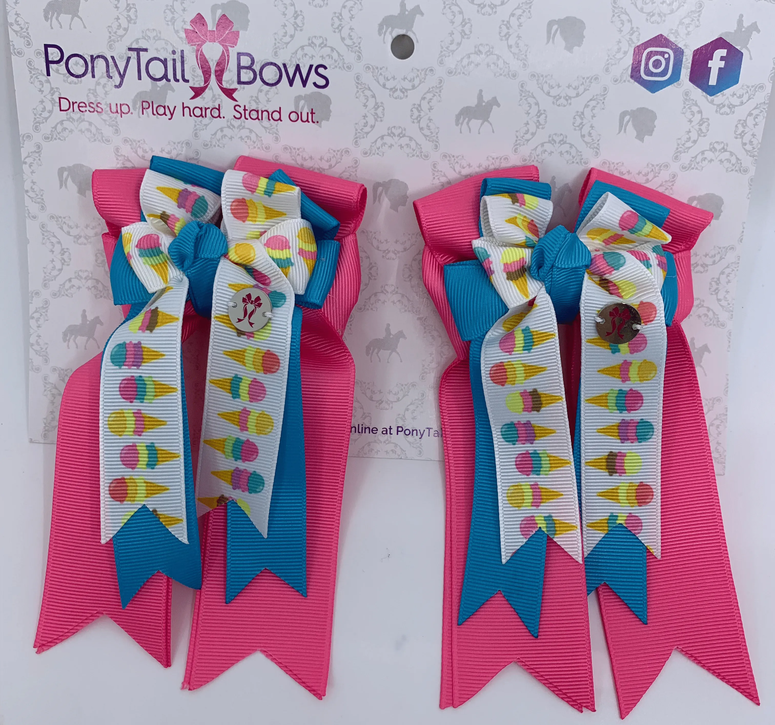 PonyTail Bows- Ice Cream Pink Base