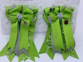 PonyTail Bows- Lime Green/Gray Bits