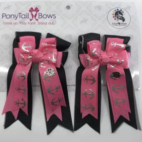 PonyTail Bows- Pink Anchors