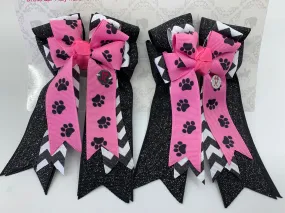 PonyTail Bows- Pink Paws/Chevron