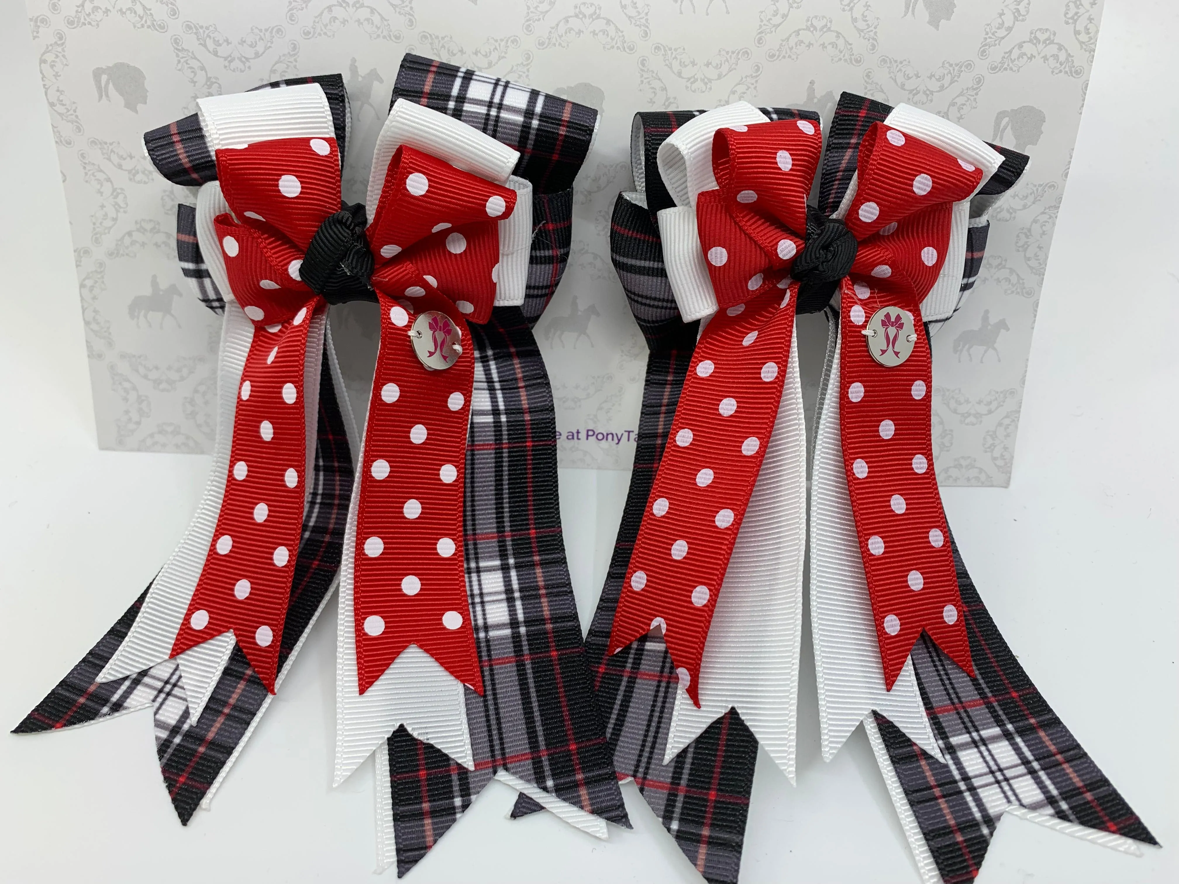 PonyTail Bows- Red & White Polka Dots/Plaid