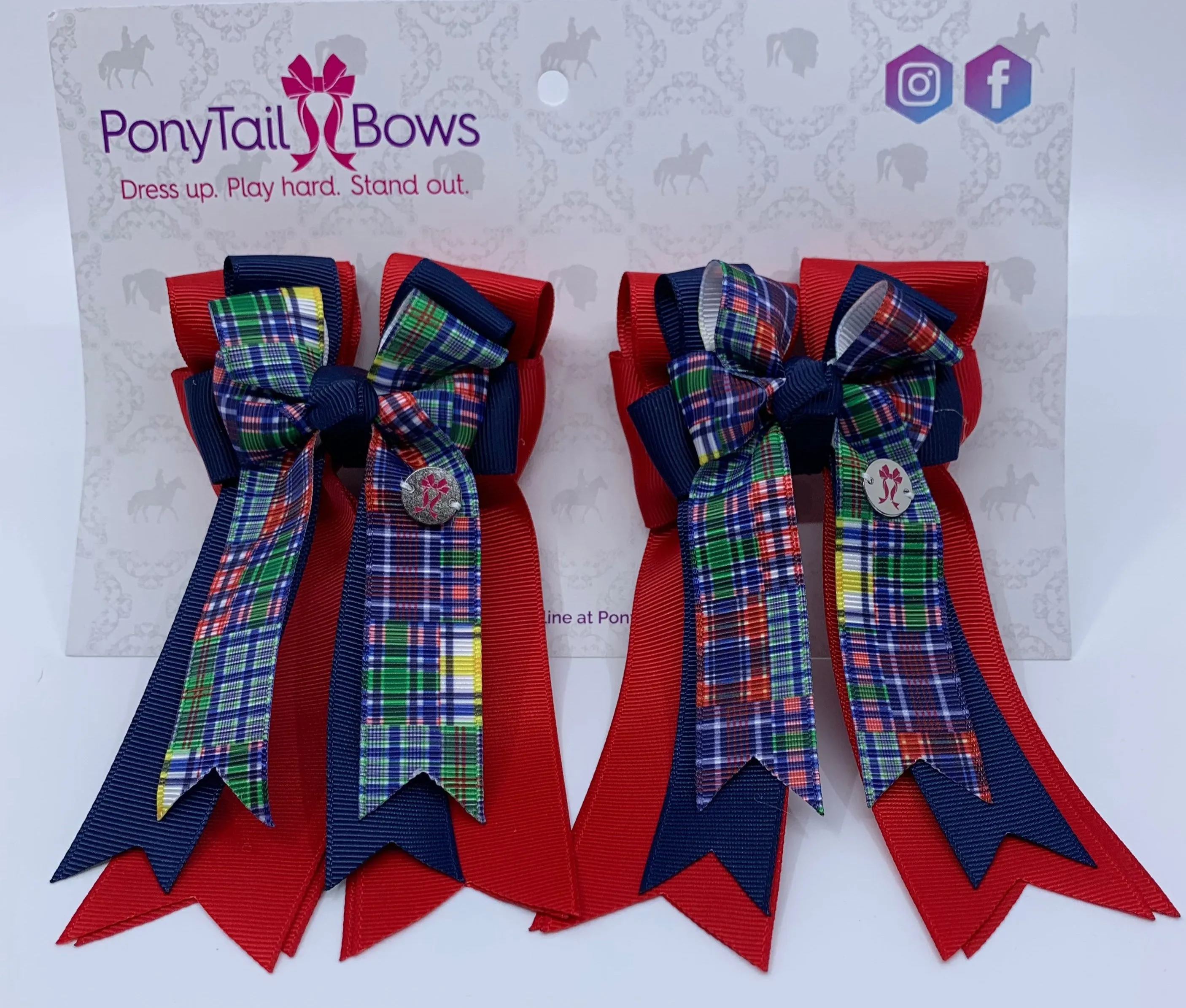 PonyTail Bows- Red/Navy/Plaid