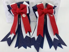 PonyTail Bows- Red/White/Blue Sparkle