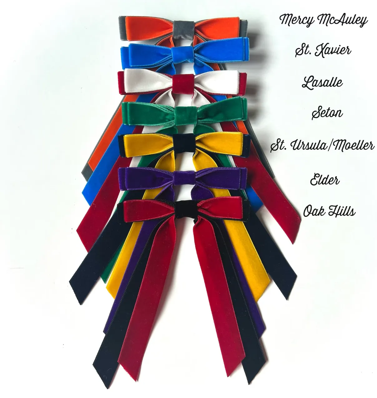 Private School Velvet Long Bow Series | Local High School Edition | Hair Tie, Barrette or Clip | School Spiritwear