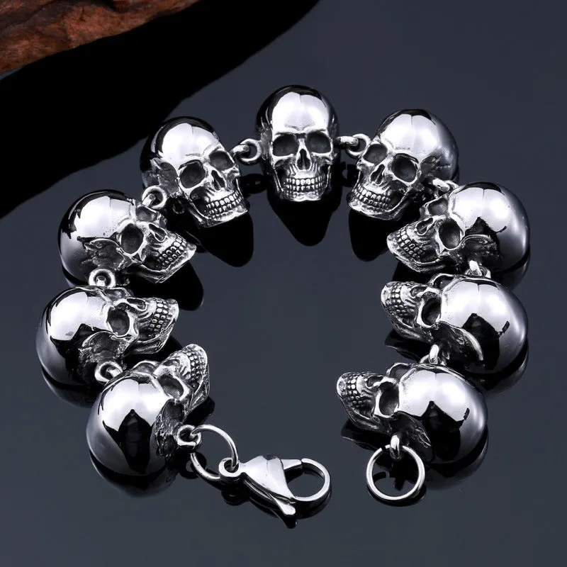 Punk-Inspired Titanium Steel Skull Bracelet for Men - Retro and Personalized Wholesale Accessory