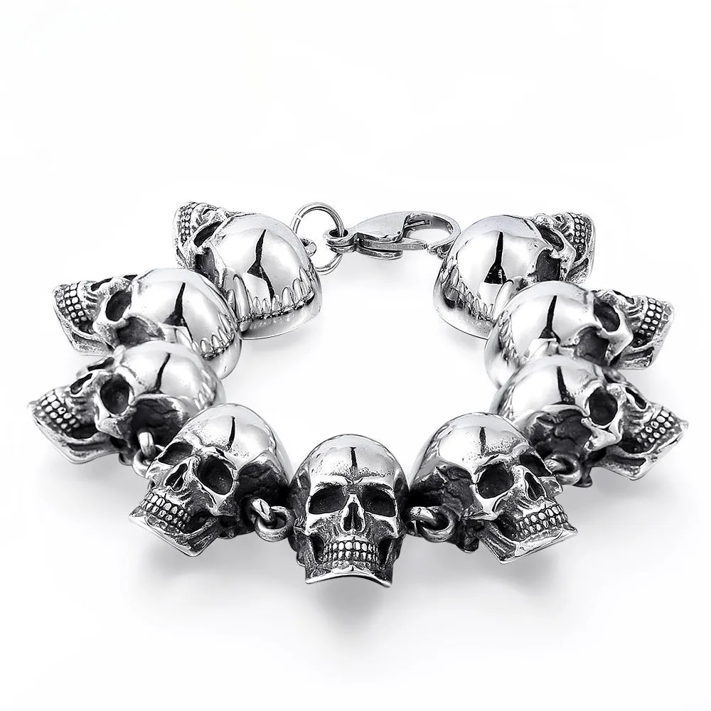 Punk-Inspired Titanium Steel Skull Bracelet for Men - Retro and Personalized Wholesale Accessory