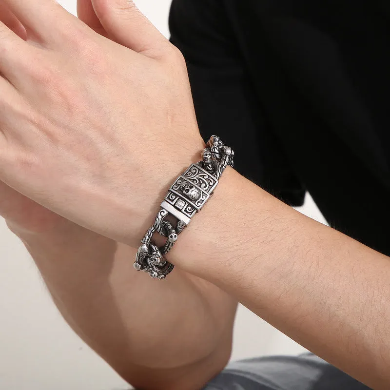 Punk Retro Interlocking Titanium Steel Skull Bracelet for Men - Halloween Diablo Series Jewelry