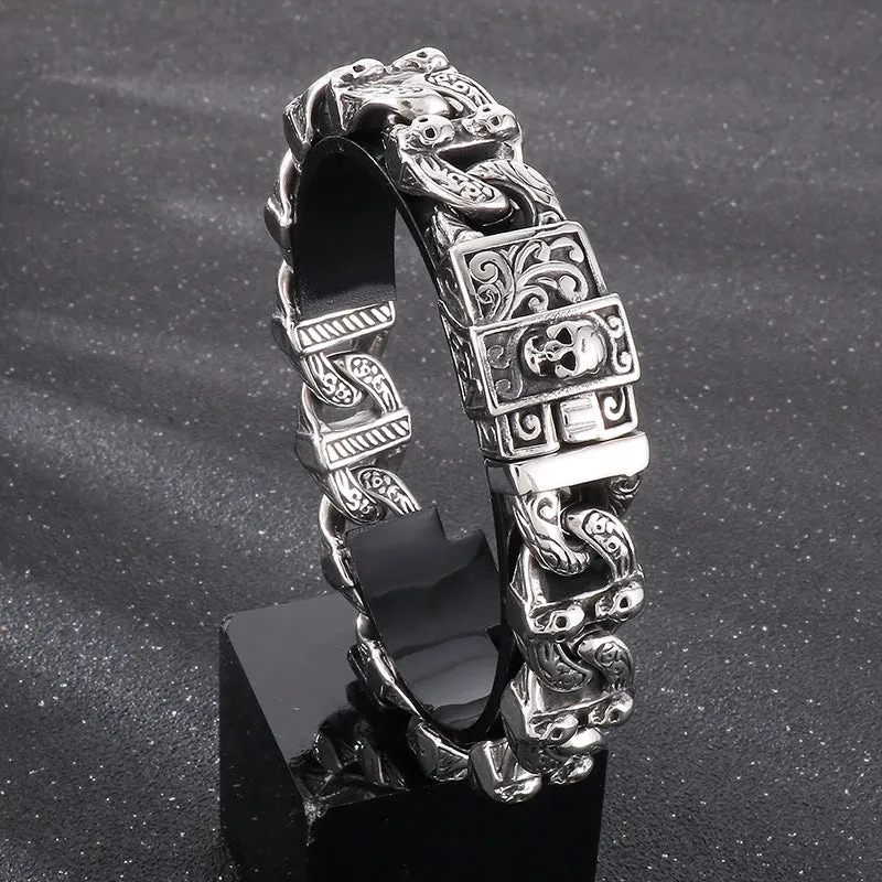 Punk Retro Interlocking Titanium Steel Skull Bracelet for Men - Halloween Diablo Series Jewelry