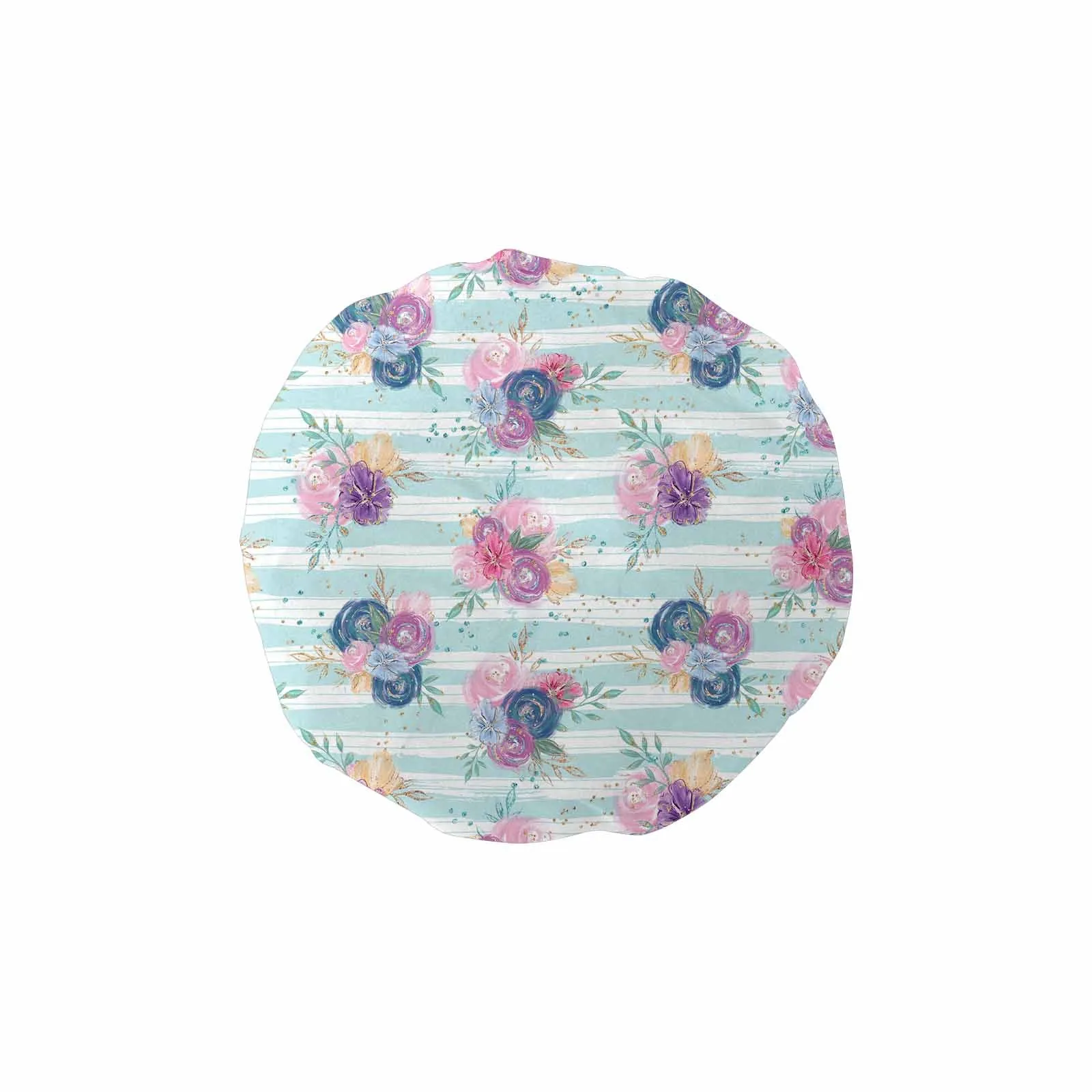 Purple and Pink floral Blue Stripes  Shower Cap