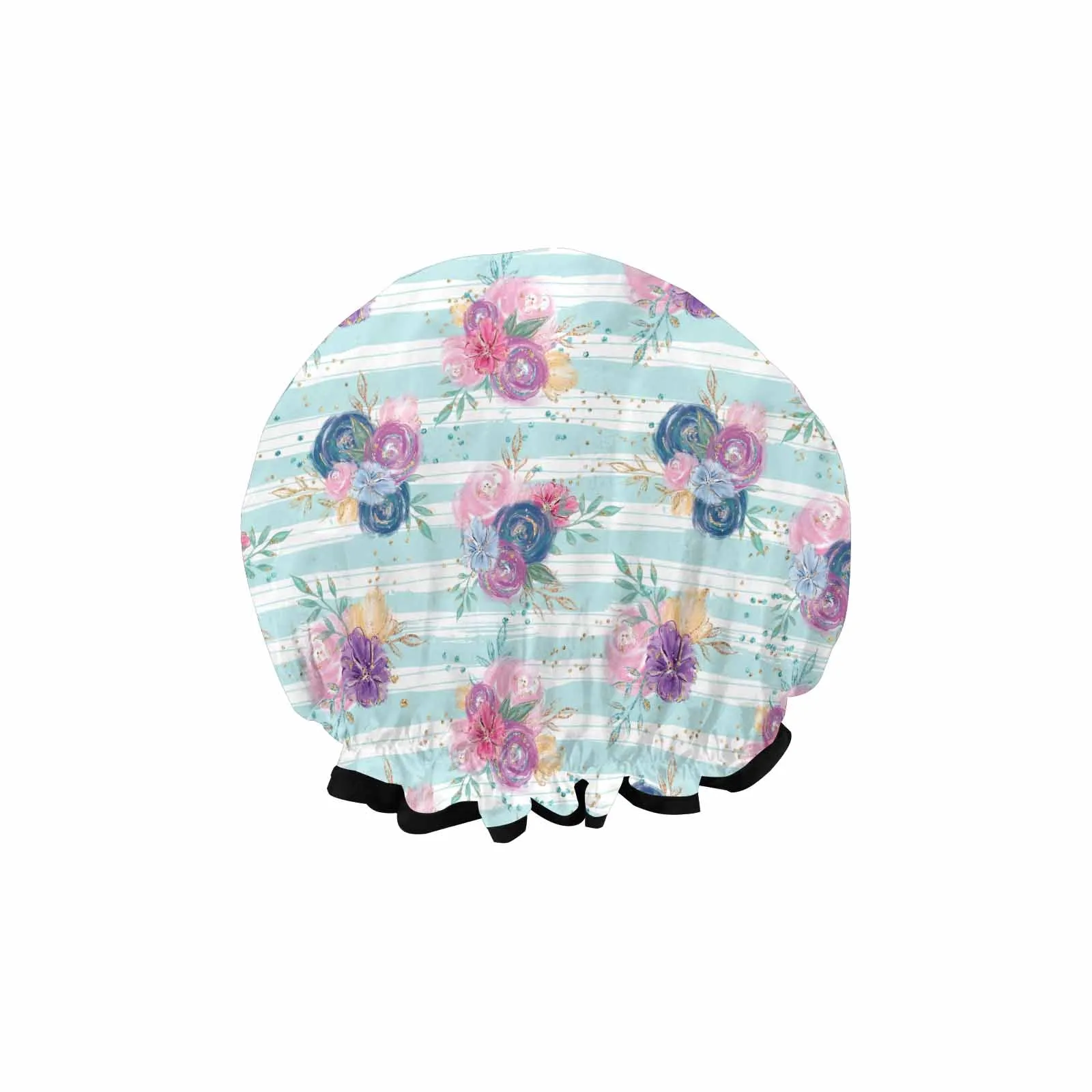 Purple and Pink floral Blue Stripes  Shower Cap