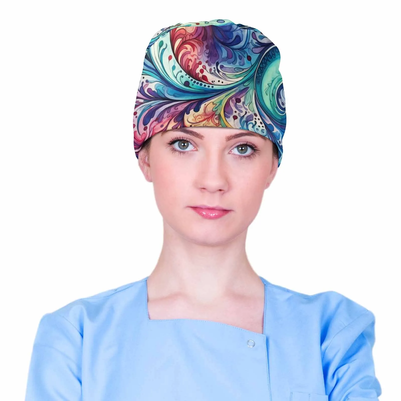 Rainbow Paisley  Scrub Cap