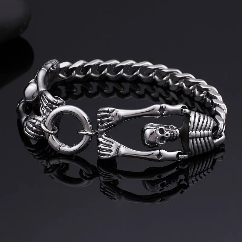 Rebellious Skull Titanium Steel Men's Bracelet - Bold Punk Style Jewelry for the Modern Man