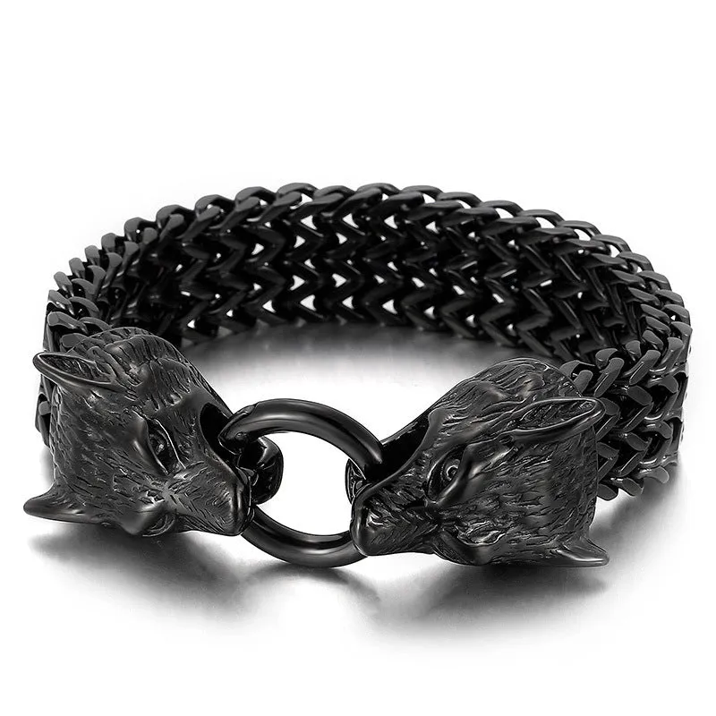 Rebellious Titan: Punk Hipster Skull and Animal Motif Bracelet for Men