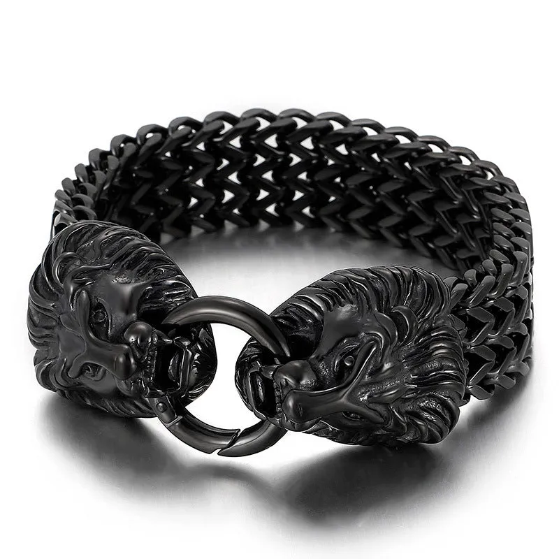 Rebellious Titan: Punk Hipster Skull and Animal Motif Bracelet for Men