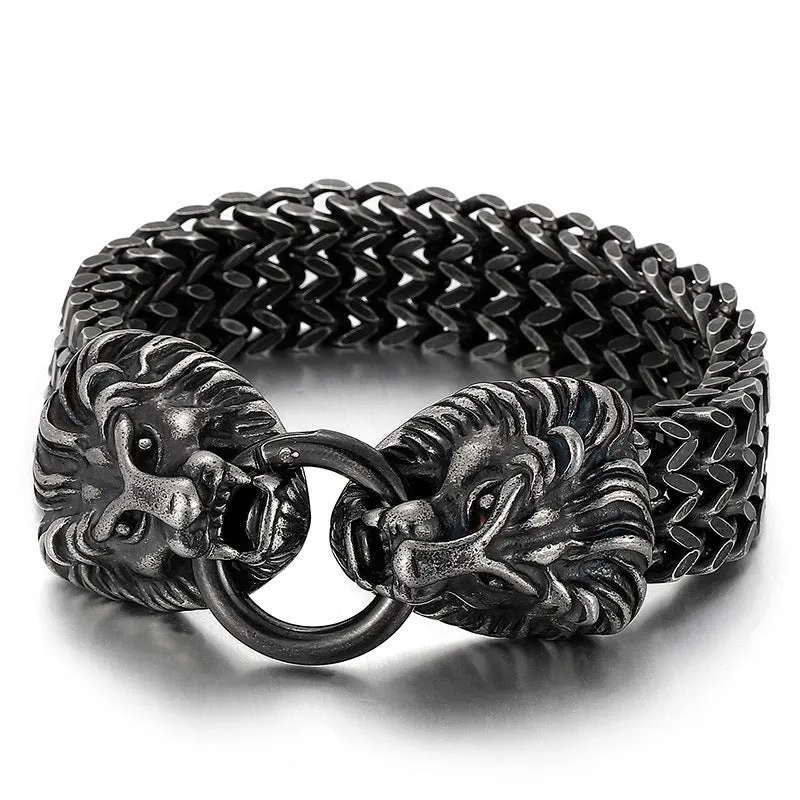 Rebellious Titan: Punk Hipster Skull and Animal Motif Bracelet for Men