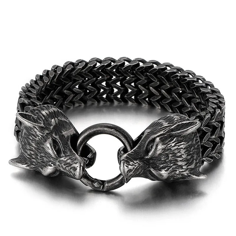 Rebellious Titan: Punk Hipster Skull and Animal Motif Bracelet for Men