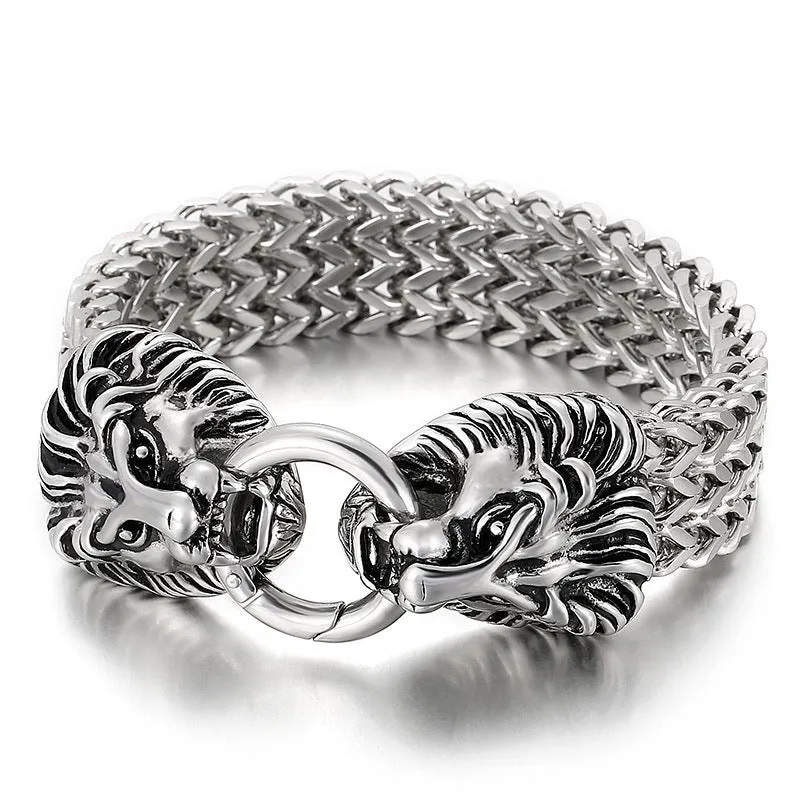 Rebellious Titan: Punk Hipster Skull and Animal Motif Bracelet for Men