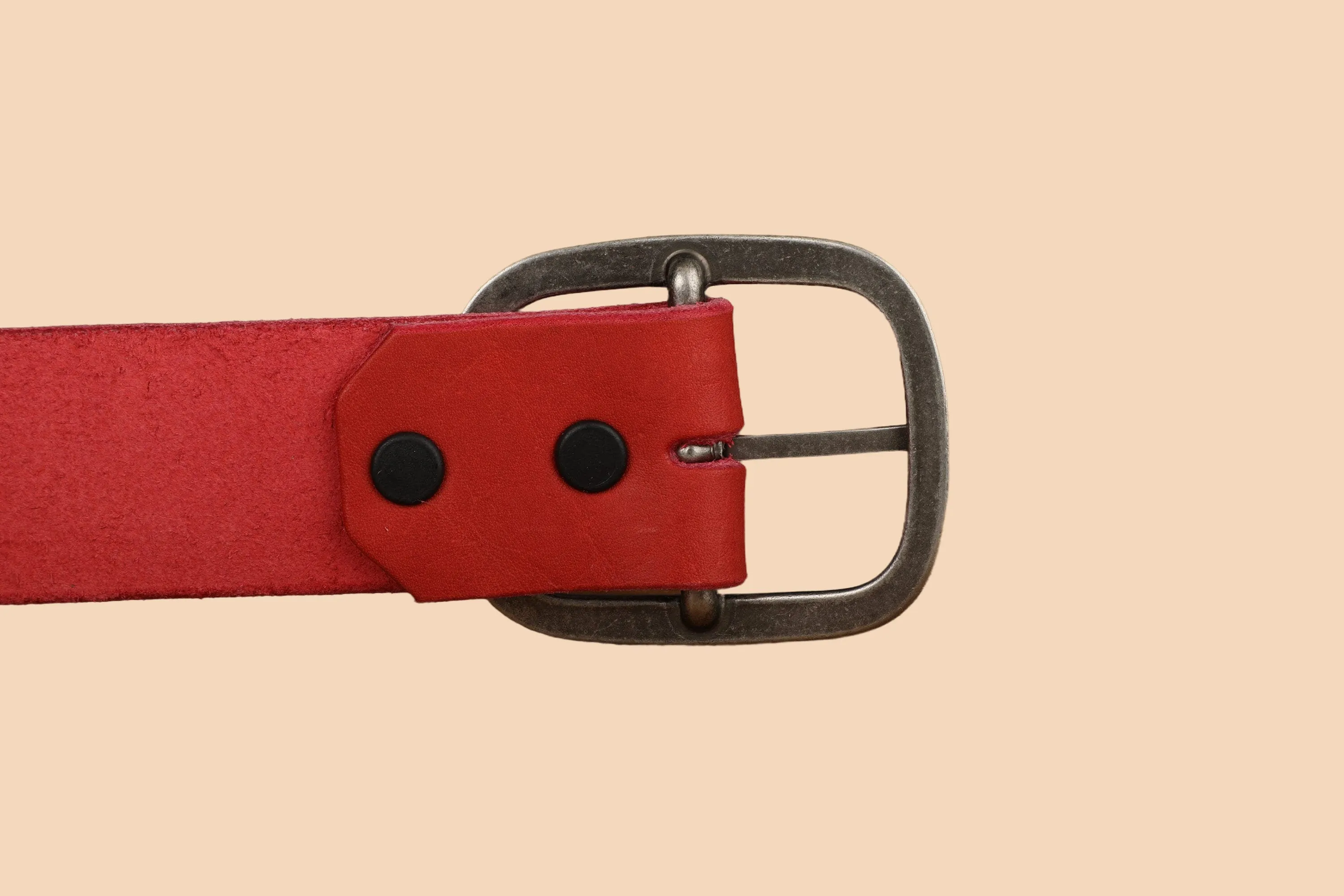 Red Leather Belt with Antique Brass Buckle