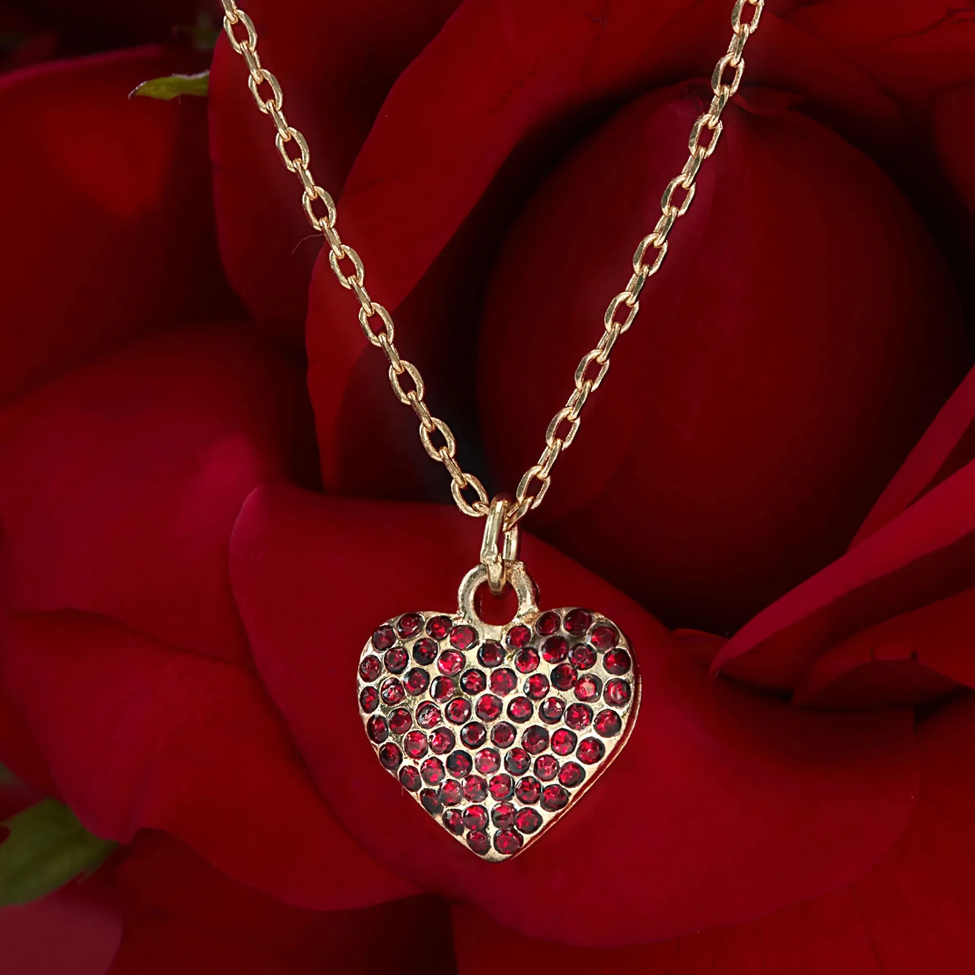 Red Pave Heart Pendant Necklace