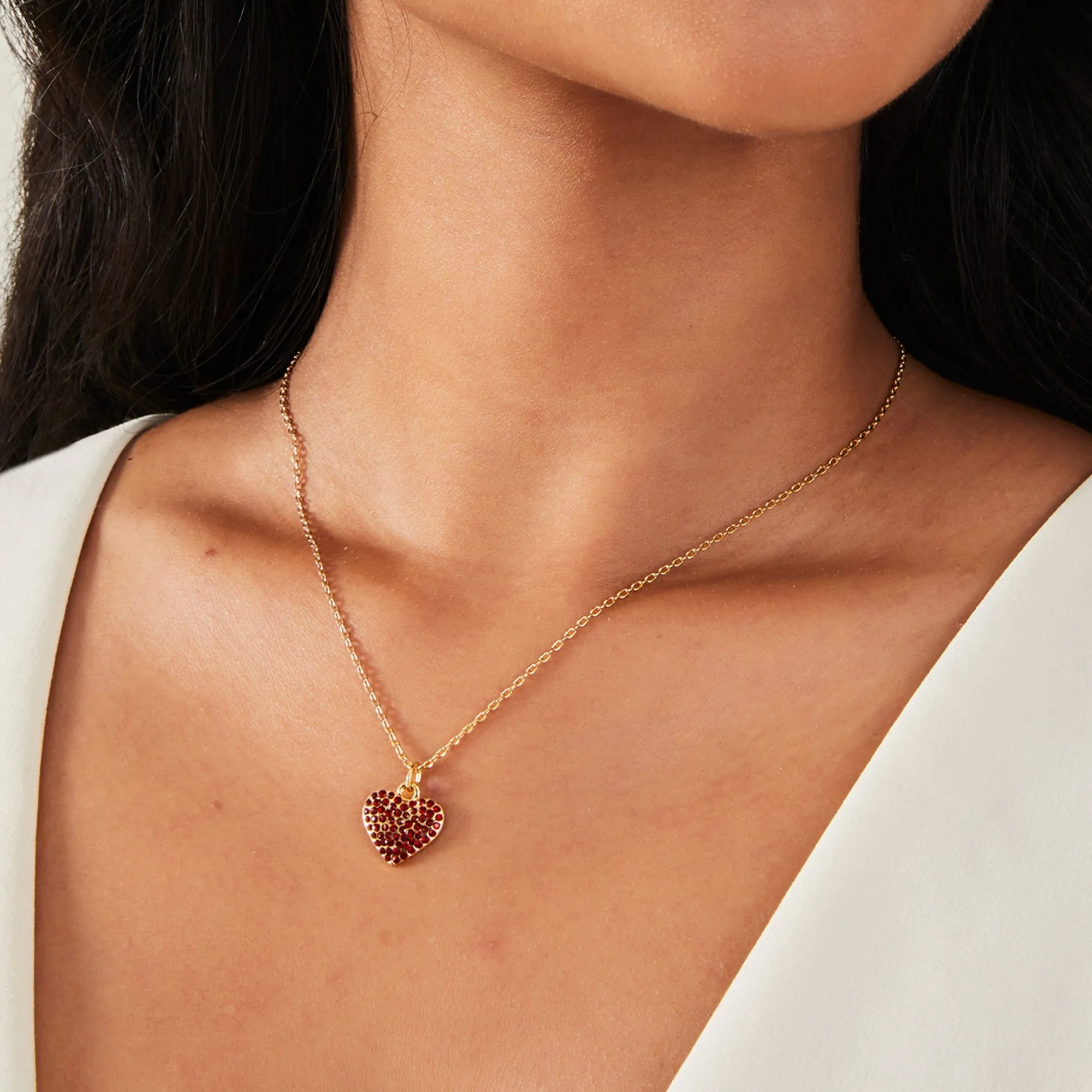 Red Pave Heart Pendant Necklace