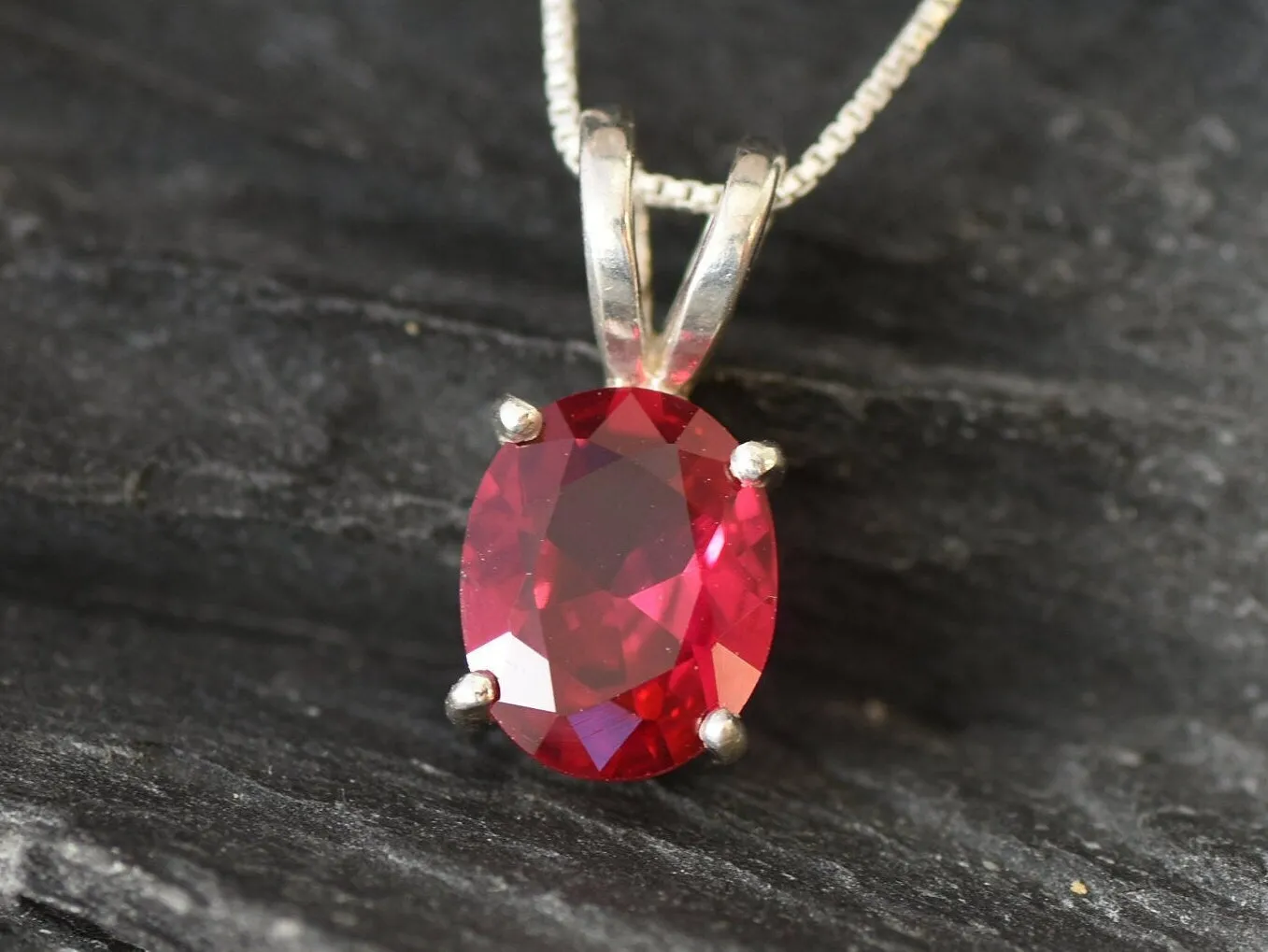 Red Ruby Pendant - July Birthstone Necklace - Red Gem Necklace