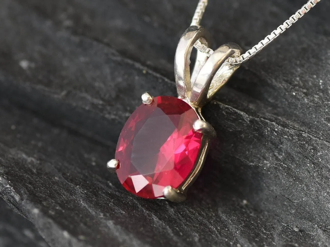 Red Ruby Pendant - July Birthstone Necklace - Red Gem Necklace